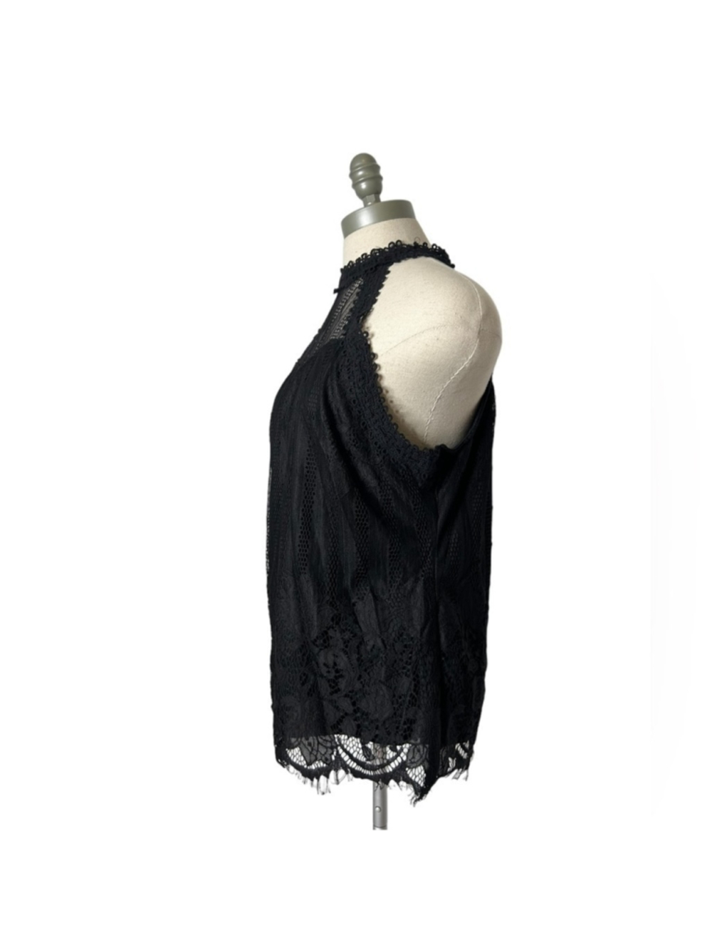 Ultra Pink Black Lace High Neck Halter Sexy Sleeveless Blouse Size Large - Picture 6 of 15